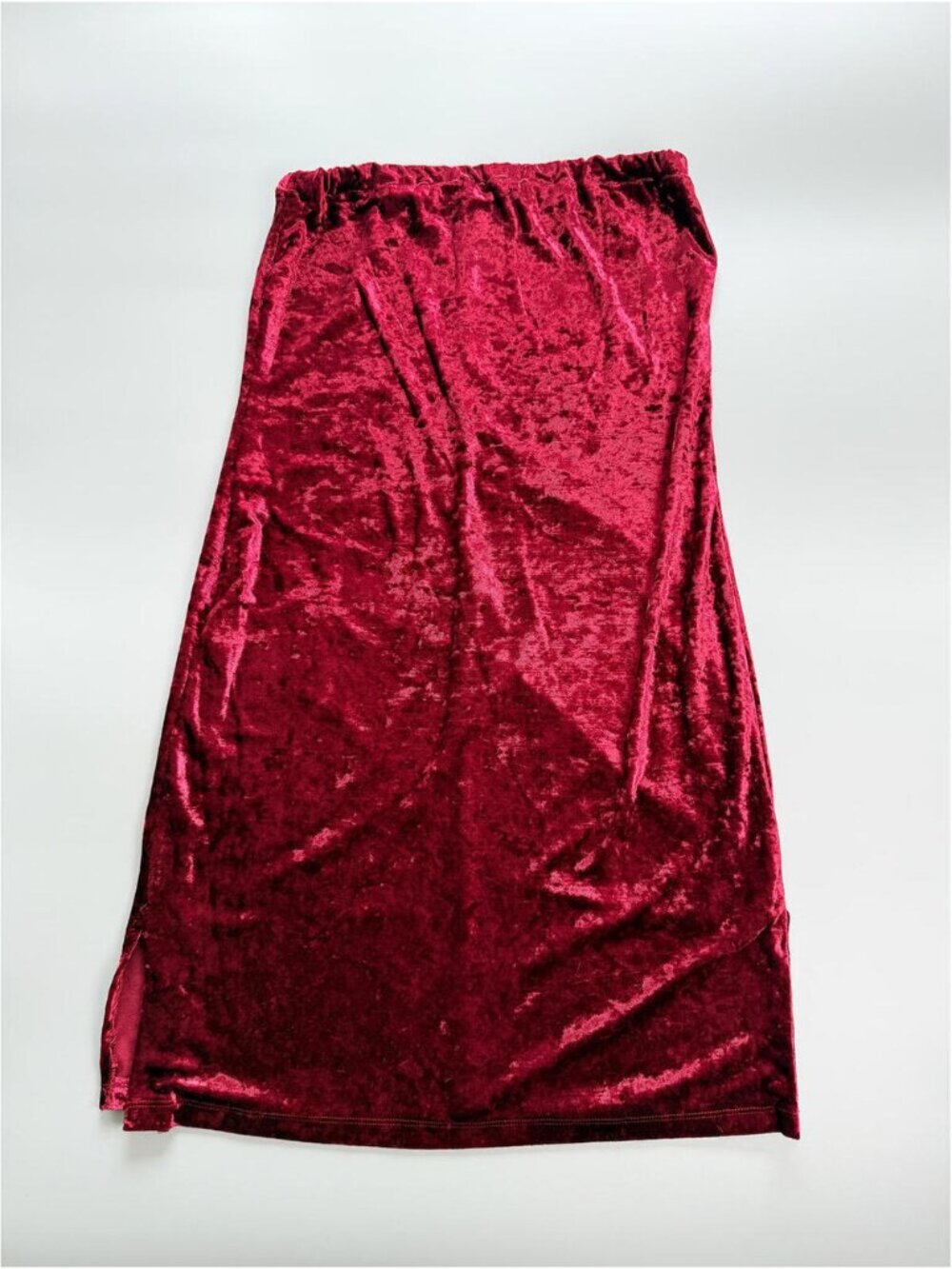 Vintage Red Velvet Midi Skirt Womens Elastic Waist Crushed Velvet Small - Medium